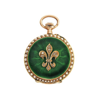 Swiss gold enamel with pearls and diamonds set ladies-watch Circa 1900