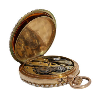Swiss gold enamel with pearls and diamonds set ladies-watch Circa 1900