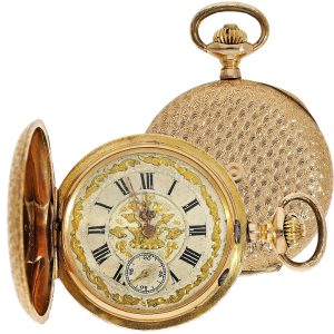 Magnificent Danish 18K gold hunting cased pocket watch Circa 1890