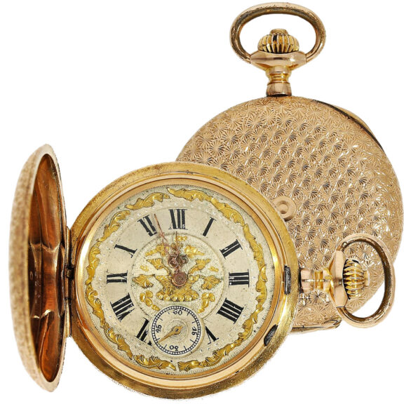 Magnificent Danish 18K gold hunting cased pocket watch Circa 1890