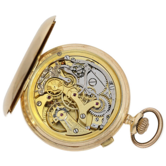 German gold hunting cased pocket watch with chronograph Circa 1910 German gold hunting cased pocket watch with chronograph Circa 1910