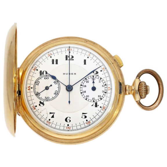 German gold hunting cased pocket watch with chronograph Circa 1910