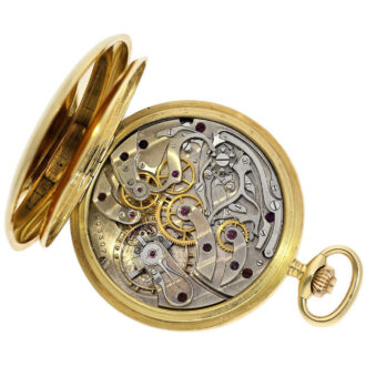 Swiss gold open faced pocket watch with chronograph Circa 1920 Swiss gold open faced pocket watch with chronograph Circa 1920