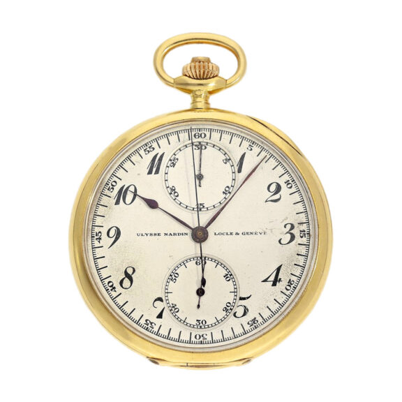 Swiss gold open faced pocket watch with chronograph Circa 1920 Swiss gold open faced pocket watch with chronograph Circa 1920