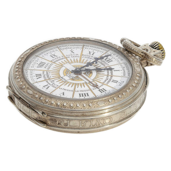 French silver watch with crucifixion scene of Jesus Circa 1880 French silver watch with crucifixion scene of Jesus Circa 1880