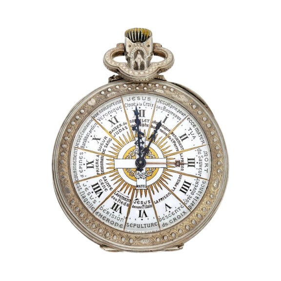 French silver watch with crucifixion scene of Jesus Circa 1880 French silver watch with crucifixion scene of Jesus Circa 1880