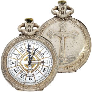 French silver watch with crucifixion scene of Jesus Circa 1880