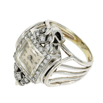 Rare Swiss 18K white gold and diamond-set ring watch Circa 1951