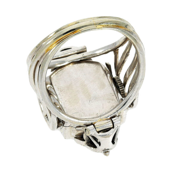 Rare Swiss 18K white gold and diamond-set ring watch Circa 1951 Rare Swiss 18K white gold and diamond-set ring watch Circa 1951