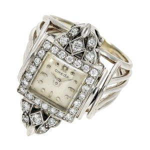 Rare Swiss 18K white gold and diamond-set ring watch Circa 1951