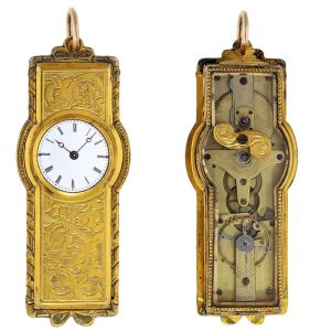 Unusual form pendant clock with rare framework Circa 1830