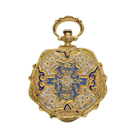 Swiss 18K gold and enamel ladies form pocket watch Circa 1840 Swiss 18K gold and enamel ladies form pocket watch Circa 1840