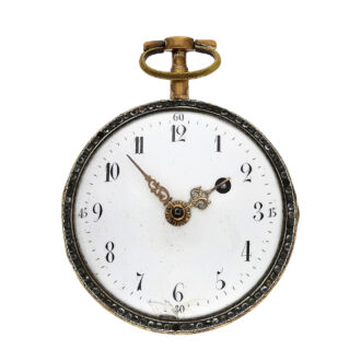 Large enamel verge pocket watch set with gemstones Circa 1800 Large enamel verge pocket watch set with gemstones Circa 1800