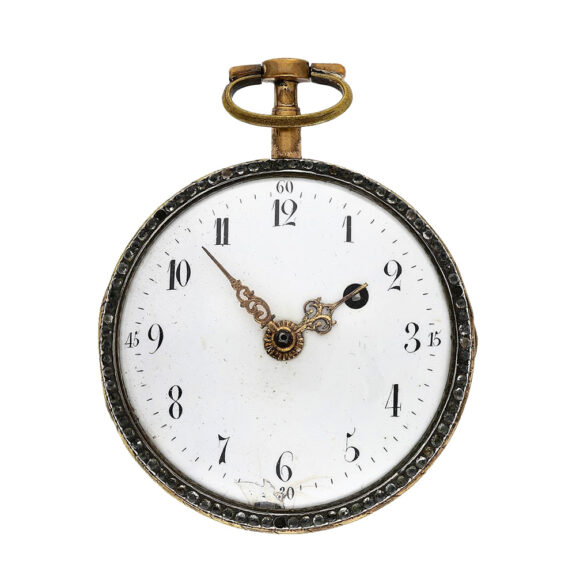 Large enamel verge pocket watch set with gemstones Circa 1800 Large enamel verge pocket watch set with gemstones Circa 1800