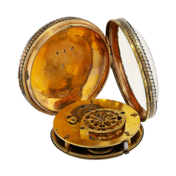 Large enamel verge pocket watch set with gemstones Circa 1800 Large enamel verge pocket watch set with gemstones Circa 1800