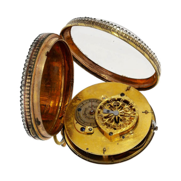 Large enamel verge pocket watch set with gemstones Circa 1800 Large enamel verge pocket watch set with gemstones Circa 1800