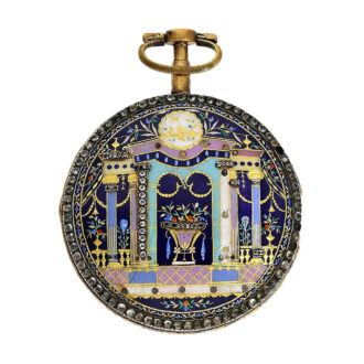 Large enamel verge pocket watch set with gemstones Circa 1800 Large enamel verge pocket watch set with gemstones Circa 1800