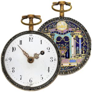 Large enamel verge pocket watch set with gemstones Circa 1800
