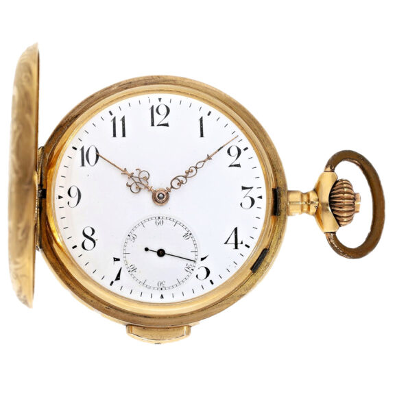 Swiss gold Art Nouveau minute repeating hunter watch Circa 1910 Swiss gold Art Nouveau minute repeating hunter watch Circa 1910