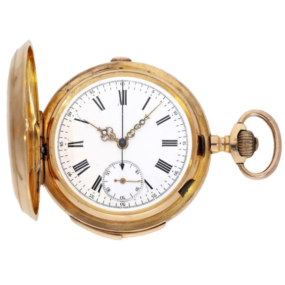 Swiss 18K gold quarter repeating hunter with chronograph Circa 1900