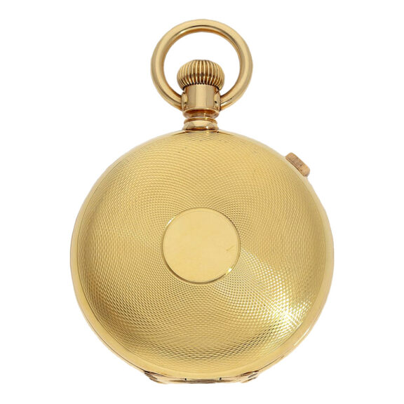 American 18K gold hunting cased watch with chronograph Circa 1881 American 18K gold hunting cased watch with chronograph Circa 1881