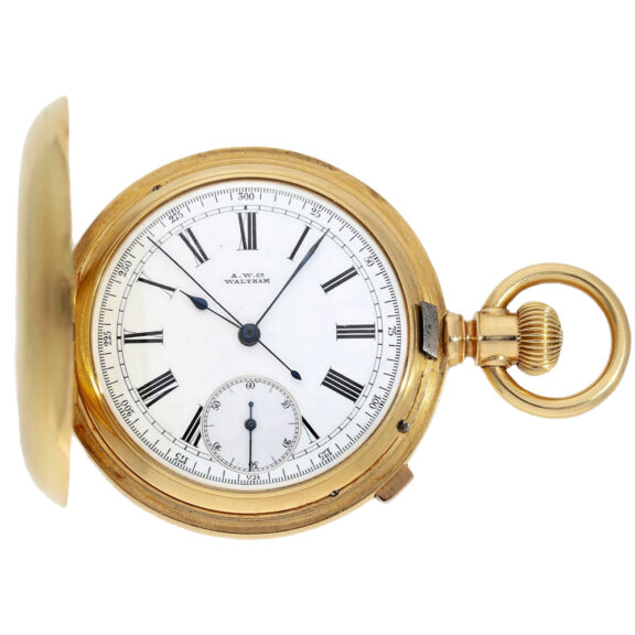 American 18K gold hunting cased watch with chronograph Circa 1881