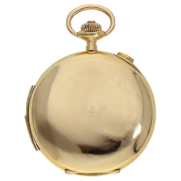 Large 18K gold minute repeating hunter with chronograph Circa 1900 Large 18K gold minute repeating hunter with chronograph Circa 1900