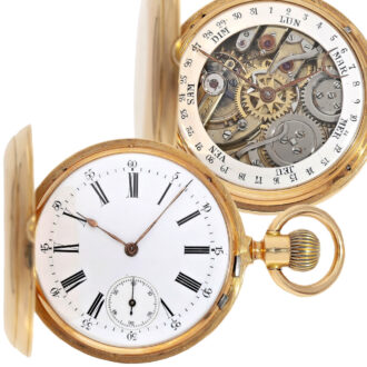Swiss 18K pink gold double-dialled keyless watch Circa 1890 Swiss 18K pink gold double-dialled keyless watch Circa 1890