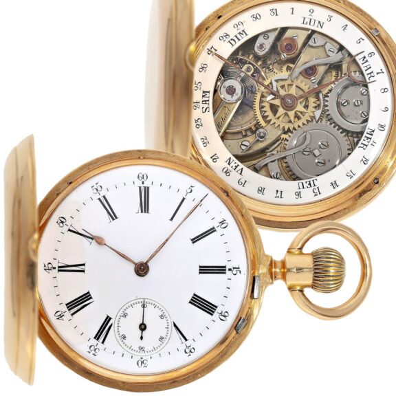 Swiss 18K pink gold double-dialled keyless watch Circa 1890 Swiss 18K pink gold double-dialled keyless watch Circa 1890