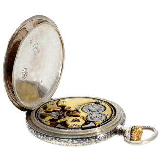 Rare Swiss niello silver quarter repeating pocket watch Circa 1914