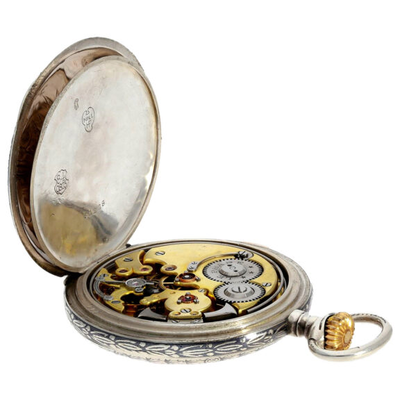 Rare Swiss niello silver quarter repeating pocket watch Circa 1914 Rare Swiss niello silver quarter repeating pocket watch Circa 1914