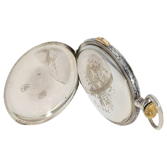 Rare Swiss niello silver quarter repeating pocket watch Circa 1914 Rare Swiss niello silver quarter repeating pocket watch Circa 1914