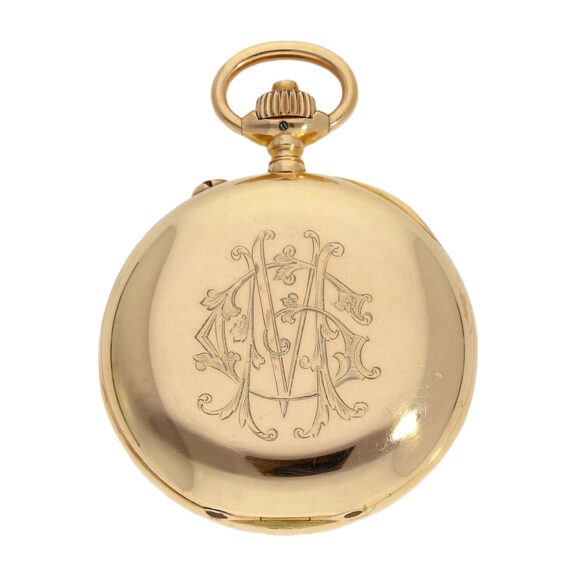 Swiss 18K gold open faced pocket watch with chronograph Circa 1890 Swiss 18K gold open faced pocket watch with chronograph Circa 1890