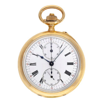 Swiss 18K gold open faced pocket watch with chronograph Circa 1890 Swiss 18K gold open faced pocket watch with chronograph Circa 1890