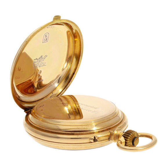 Swiss 18K gold pocket watch with chronograph Circa 1890 Swiss 18K gold pocket watch with chronograph Circa 1890