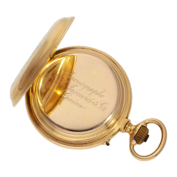Swiss 18K gold pocket watch with chronograph Circa 1890 Swiss 18K gold pocket watch with chronograph Circa 1890