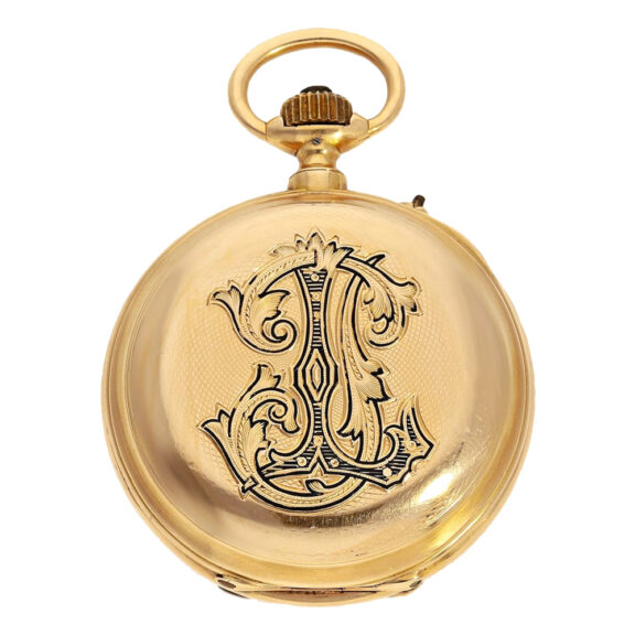 Swiss 18K gold pocket watch with chronograph Circa 1890 Swiss 18K gold pocket watch with chronograph Circa 1890