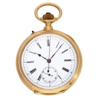 Swiss 18K gold pocket watch with chronograph Circa 1890 Swiss 18K gold pocket watch with chronograph Circa 1890