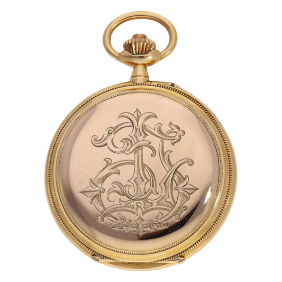 French red gold open faced lever with chronograph Circa 1890 French red gold open faced lever with chronograph Circa 1890