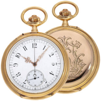 French red gold open faced lever with chronograph Circa 1890 French red gold open faced lever with chronograph Circa 1890