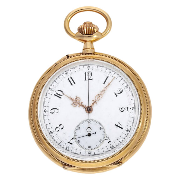 French red gold open faced lever with chronograph Circa 1890 French red gold open faced lever with chronograph Circa 1890