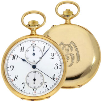 Rare Swiss 18K gold pocket watch with chronograph Circa 1922