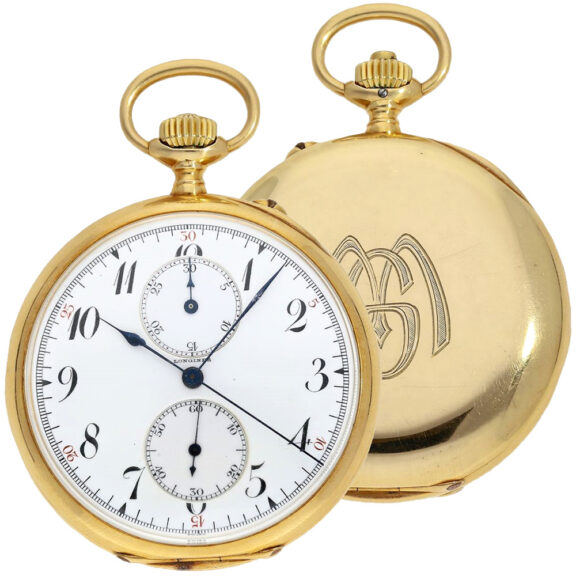 Rare Swiss 18K gold pocket watch with chronograph Circa 1922