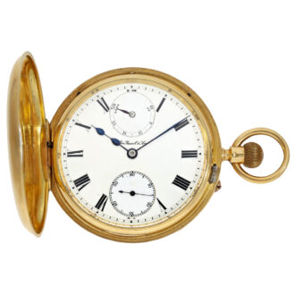 English 18K gold half hunter watch with power reserve Circa 1901