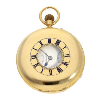 English 18K gold half hunter watch with power reserve Circa 1901
