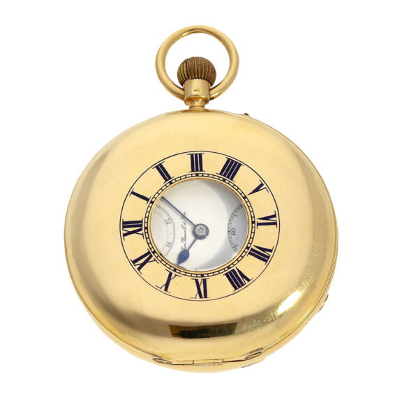 English 18K gold half hunter watch with power reserve Circa 1901