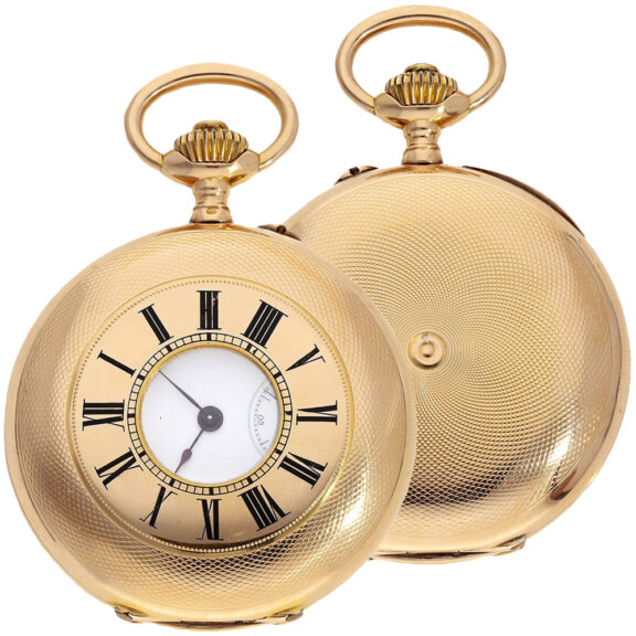 French 18 carat gold half hunting cased lever watch Circa 1890 French 18 carat gold half hunting cased lever watch Circa 1890