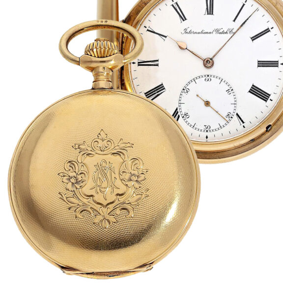 Swiss 18K gold IWC hunting cased pocket watch Circa 1901