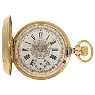 English 18K gold full hunter with Champlevé dial Circa 1880