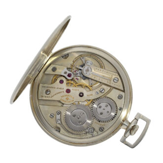 Swiss white gold open faced keyless lever pocket watch Circa 1923